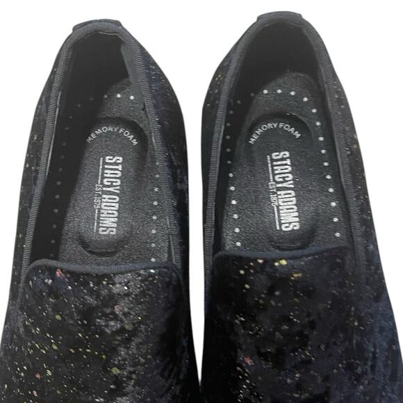 Stacy Adams Men's Stellar Glitter Plain Toe Slip On Loafer Black Velour Size 12 - Picture 9 of 12